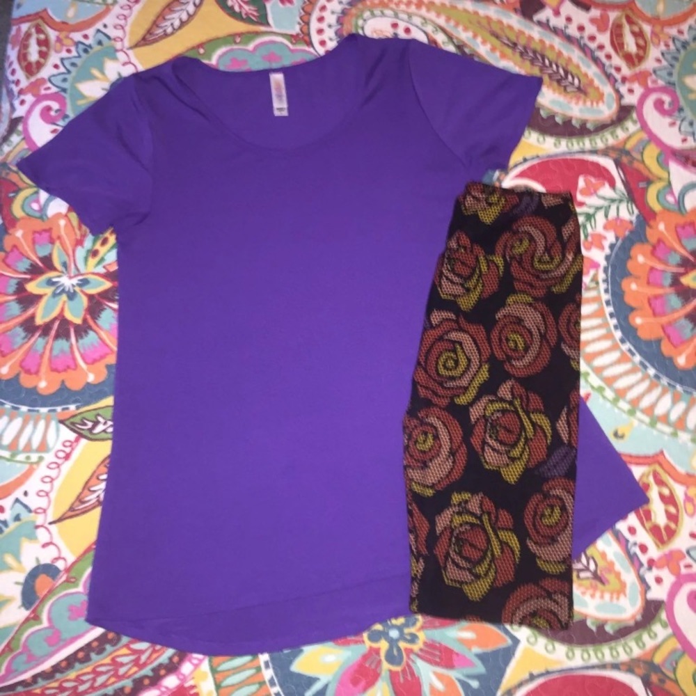 EUC LuLaRoe Classic Tee & Disney Rose OS Leggings